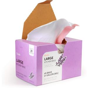 QUALIAZERO LAVENDER SCENTED 21 Gal / 80 Liter | Drawstring Closure Garbage Bag | Heavy Duty (LAVENDER, 45 BAGS), WHITE, (L10002)