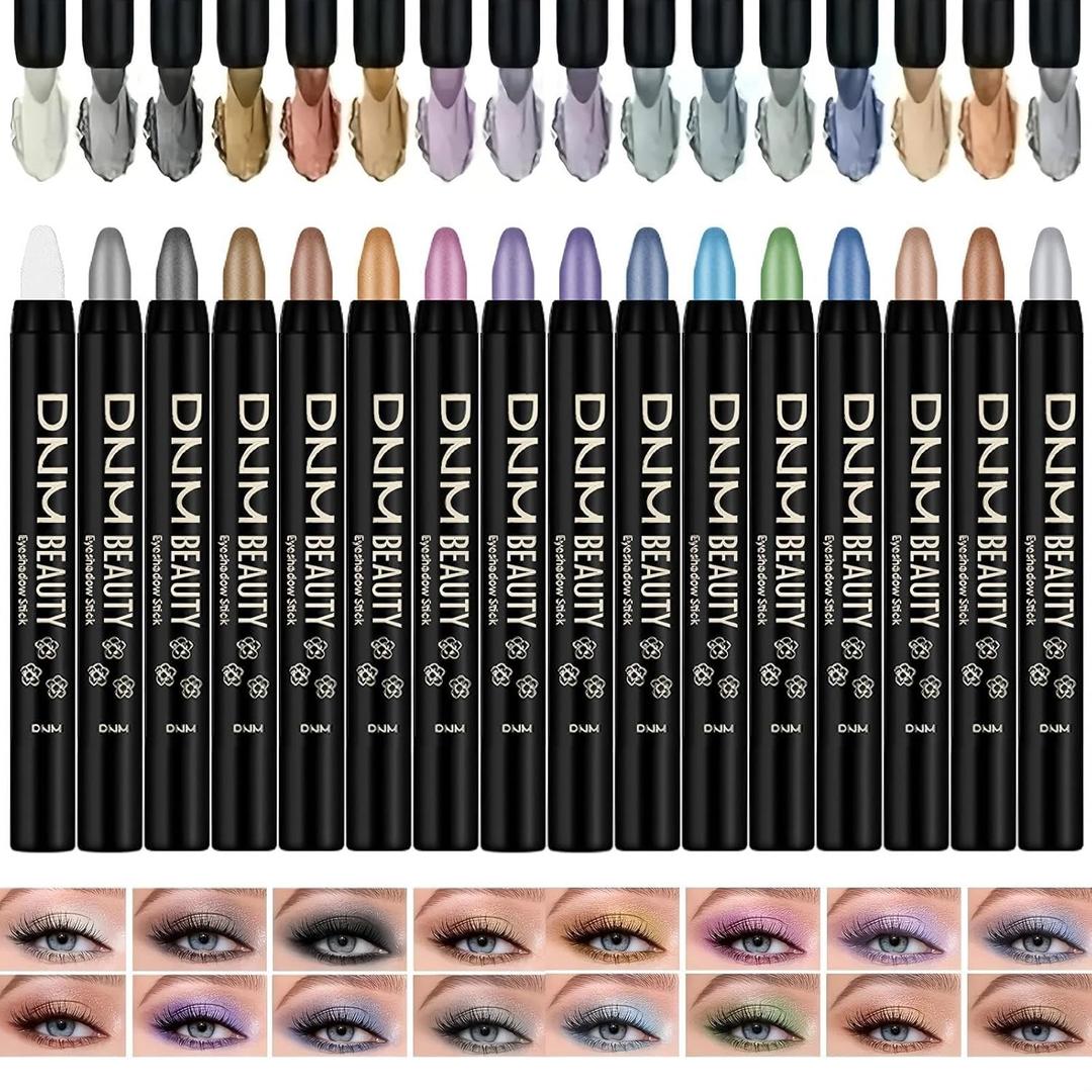 Colorful Shimmery Eye Shadow Stick Glittering Eye Shadow Sticks Set with Retractable and Waterproof Eyeshadow Pencil for Long-Lasting Makeup Eyeshadow (16 Pcs)