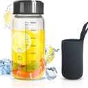 12Oz Small Glass Water Bottle with Lid and Sleeve,0.15in/3.8mm Thick Glass Shaker Bottles for Protein Mixes,Juicing,Smoothies,Infused Water,Beverage,Reusable Juice Bottles (2 Pieces)