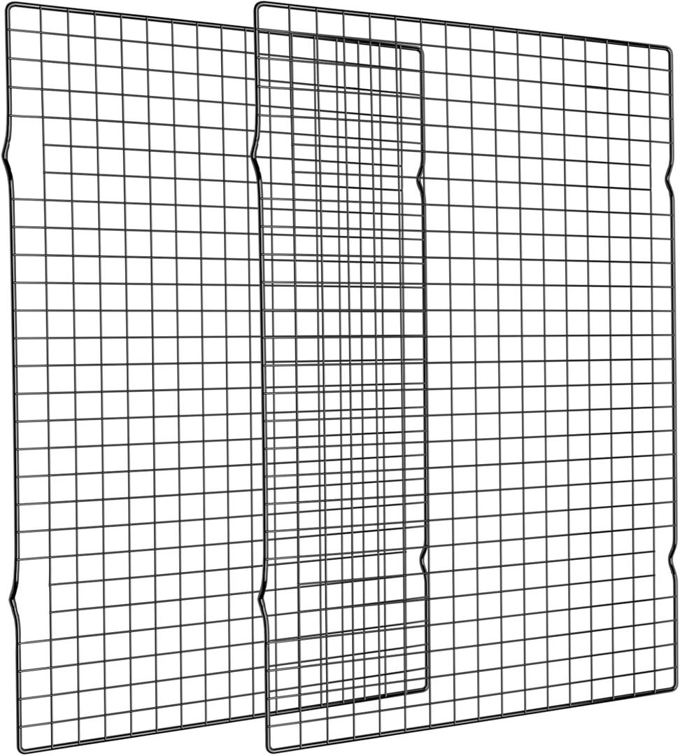Briout Cooling Rack for Baking, 2-Pack 16x10 Inches Baking Rack, Thick Wire Cookie Rack for Cooking, Roasting, Grilling, Drying, Oven Safe, Fits Half Sheet Pan, Black