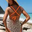 popvil Women's One Piece 2025 Tummy Control Swimsuits Neon Color Block Swimwear Deep V Neck Slimming Bathing Suit (Orange, M)