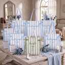Paterr 8 Pack Blue Striped Canvas Tote Bags for Wedding Bridal Shower Gifts