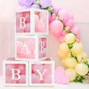 44-Piece Baby Shower Decorations for Boy or Girl - 4 Boxes with Letters and 32 Balloons - Classic White and Pink - Gender Reveal Party Supplies - Photo Shoot Backdrop Prop
