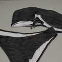 ZAFUL Women Strapless Textured Bandeau Bikini 2 Piece Swimwear Cheeky Solid Lace up Bathing Suits (Large, 1-dark Gray)