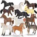 Liberty Imports 12 Pcs Deluxe Plastic Horse Figure Toy Set for Kids - Realistic Miniature Toy Pony Figurines Bulk Animal Variety Cake Toppers Gift Pack