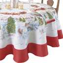 Elrene Home Fashions Santa Snowy Sleighride Wrinkle Resistant Holiday/Christmas Tablecloth, 60"X84", Oval