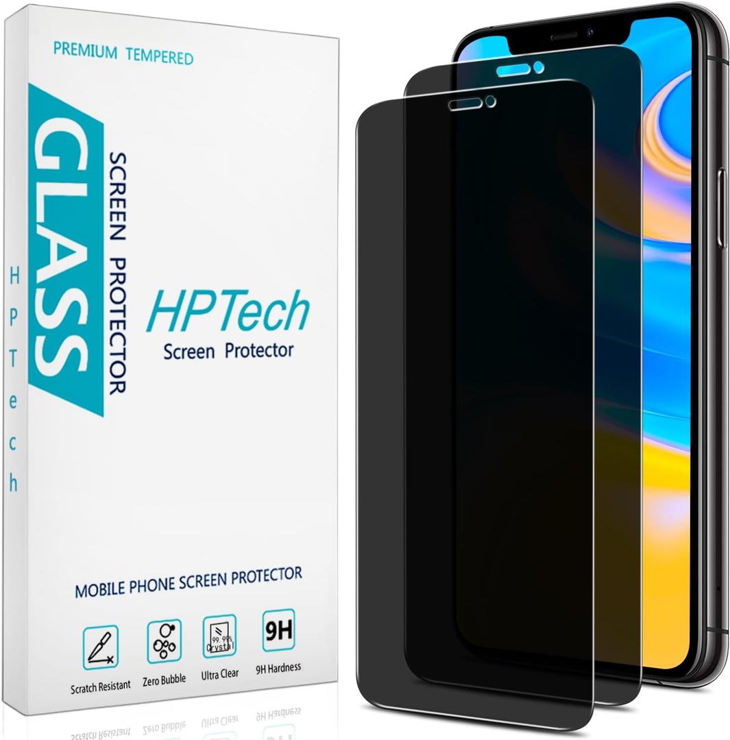 HPTech (2 Pack) Privacy Screen Protector Designed for iPhone 11 Pro, iPhone XS, iPhone X and iPhone 10 (5.8-inch) Anti-Spy Tempered Glass, Anti Scratch, Bubble Free (Black)