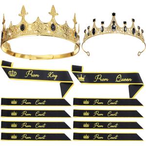Ferreve 12 Pcs Prom King Queen Crowns Set with Sashes Prom Court Crown Tiara Sash for 2026 Graduation Party Cosplay