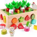SKYFIELD Montessori Wooden Garden Toy for Baby Boys Girls 1 2 3 Years Old, Fine Motor Skills Developmental Gift Toy Color Shape Fruit Sorting Orchard Cart Farm Game for Toddler 1-3