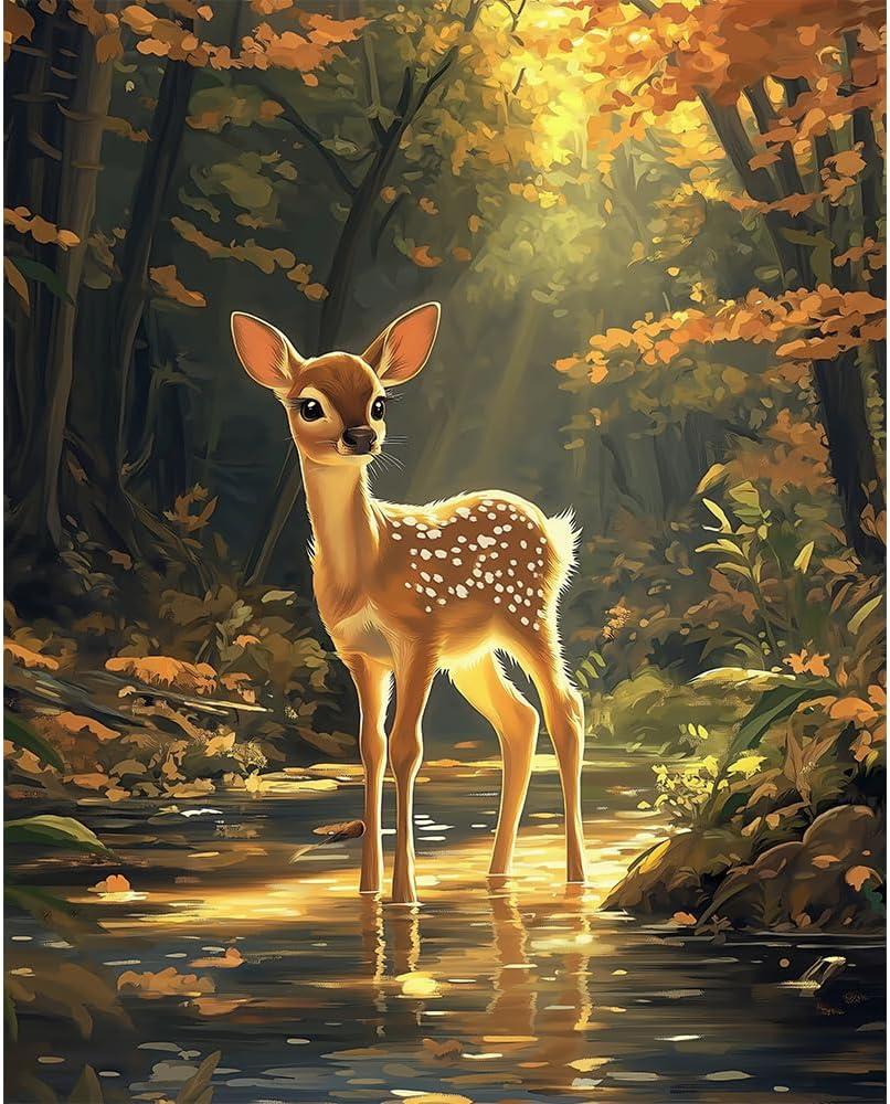 Natuyalo Paint by Numbers for Adults Beginner, Forest Deer Acrylic Painting by Number Kits Animal DIY Art Craft Kits Suitable for Home Wall Decoration Frameless (16x20 Inch)