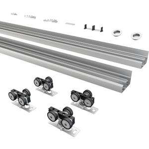 6FT/72(Double 3FT) Bypass Door Hardware, Aluminum Double-Closing Sliding Closet Door Hardware with Finger Pull Included, Smoothly and Quietly, Fit Door Thickness 1 3/8" or 1 3/4", Silver