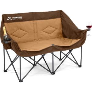 Double Camping Chairs for Adults Oversized Loveseat - 2 Person Camping Chair Heavy Duty Outdoor Camping Couch with Cup Holders - Portable Folding Chair for Outside Lawn, Brown