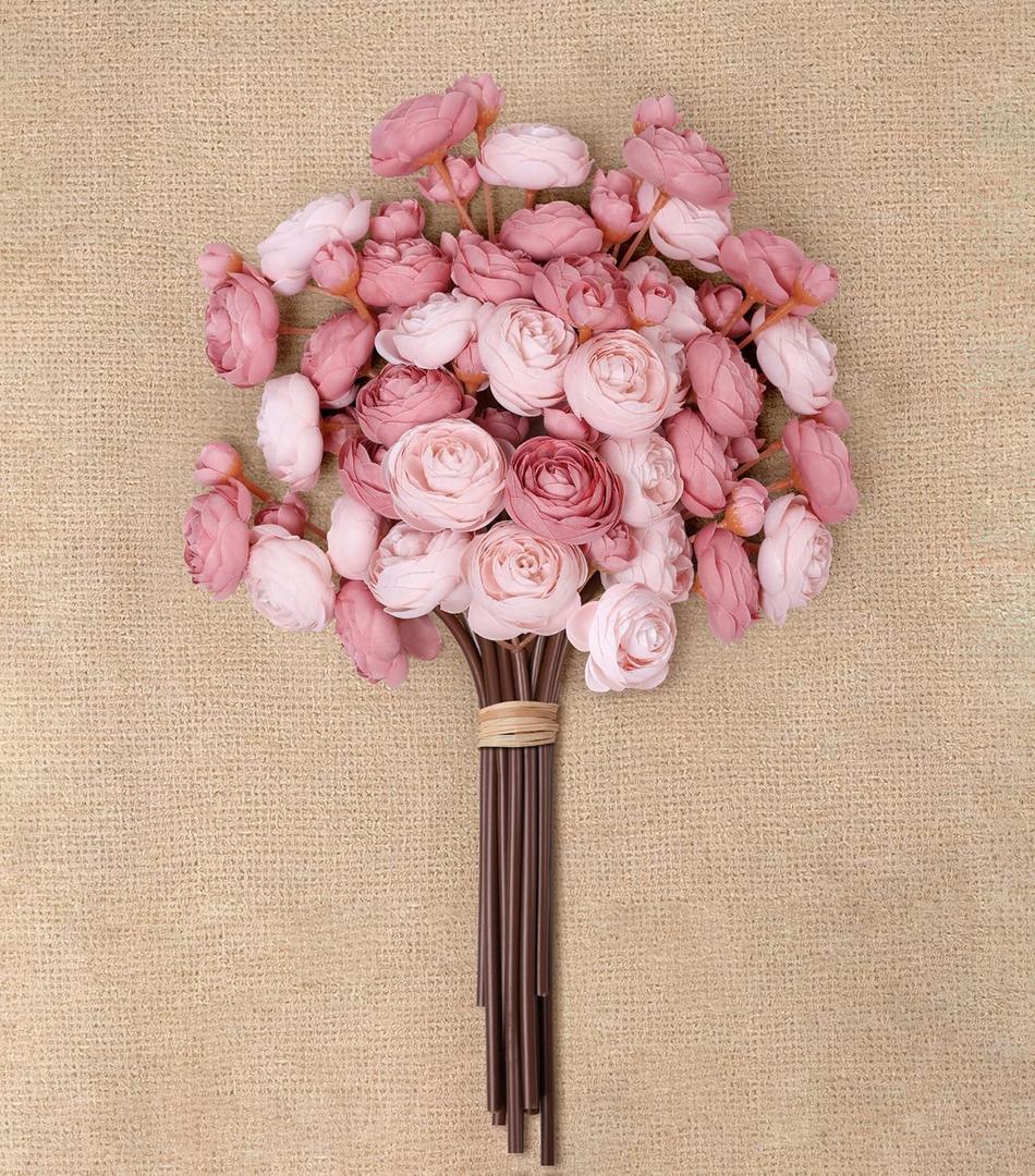 Ranunculus Artificial Flowers 18 Pcs, Faux Silk Mini Peonies Bulk Flowers for Vase, Fake Wedding Filler Flowers for DIY Bouquets, Centerpieces Arrangements Bridal Shower Decor, Dusty Rose