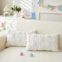 Easter Throw Pillow Covers 12x20 inch Set of 2 for Easter Decorations White Bunny Rabbit Soft Plush Faux Fur Wool Pillow Covers for Sofa Living Room Couch Bed