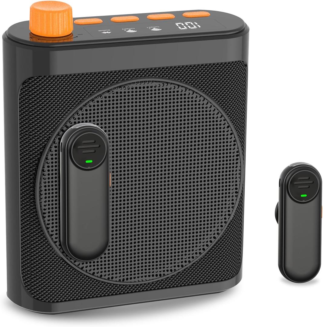 Voice Amplifier Wireless Microphone with Magnetic Lavalier, Portable Voice Amplifier for Teachers with 2 Mic, Rechargeable Bluetooth Speaker System for Classroom, Yoga, Meetings, Speeches