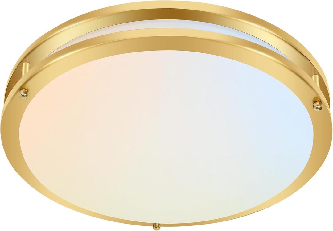 hykolity 16 inch Dimmable LED Flush Mount Ceiling Light Fixture, Gold, 36W, 2200LM, 2.7/3/3.5/4K/5K Adjustbale, 120Light Angle, CRI90, Ceiling Lamp for Bedroom, Kitchen, Office, ETL Listed