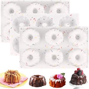 HUAKENER 3 Pcs Mini Fluted Cake Pan, 6-Cavity Fluted Tube Cake Pan, Non-stick Silicone Baking Mold for Cupcakes, Donuts, Muffins, Cornbread, Brownies, Jellies