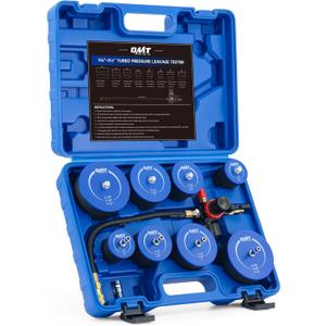 Orion Motor Tech Turbo System Leakage Tester Kit, 10pc Turbo Boost Leak Tester Set with 4 Pairs of Stepped Adapters 1-3/8" to 3-1/2", Turbo Pressure Leakage Tester for Cooling Emissions Exhaust Pipes (blue)