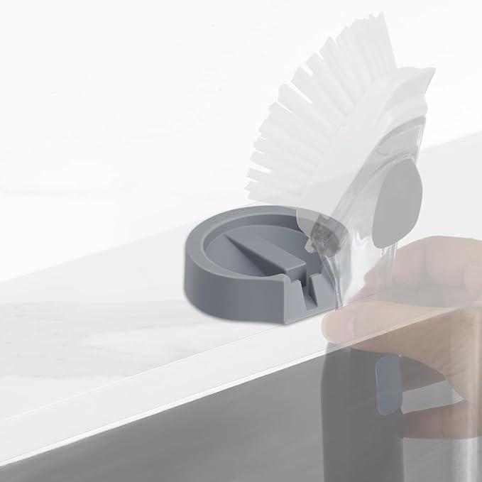 LANMU Dish Wand Holder Compatible with OXO Soap Dispensing Brush (New Version) and Compatible with Scotch Brite Dishwand, Silicone Self-Adhesive Sink Caddy with Drain Spout for Quick Drying