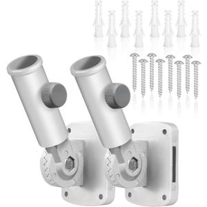 Adjustable Flag Pole Holder, Flag Pole Bracket for Outside House Heavy Duty Aluminum, Multi-Position Flag Pole Mounting Bracket Rust Free with Hardwares, 1" Inner Diameter (Silver-2 Pack)