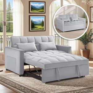 3 in 1 Convertible Sleeper Sofa Bed, Pull Out Couch with Adjustable Backrest Storage Side Pocket and Pillows, Loveseat Futon Couches for Small-Space Spartment Office, Grey