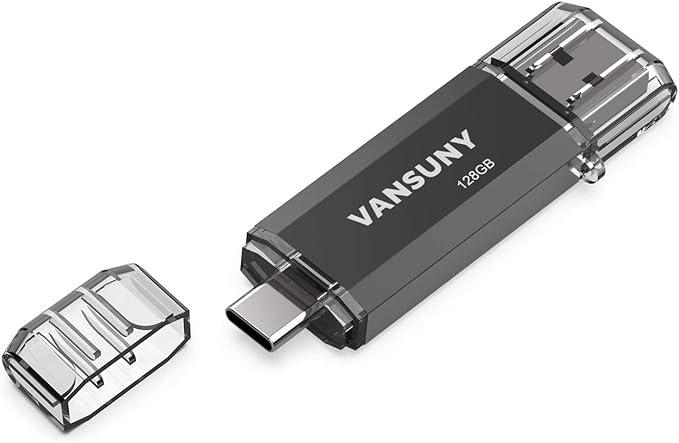 Vansuny 128GB USB C Flash Drive 2 in 1 OTG USB 3.0 + Type C Memory Stick with Keychain Dual Type C Thumb Drive Photo Stick Jump Drive for Android Smartphones, Computer, Tablet, PC
