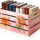 Novabright Christian Bible Basket Large Religious Pink Wooden Bible Verse Book Storage Bin with Consider The Lilies Christian Gifts for Women Book Lover Teacher Reading Club Back to School Supplies