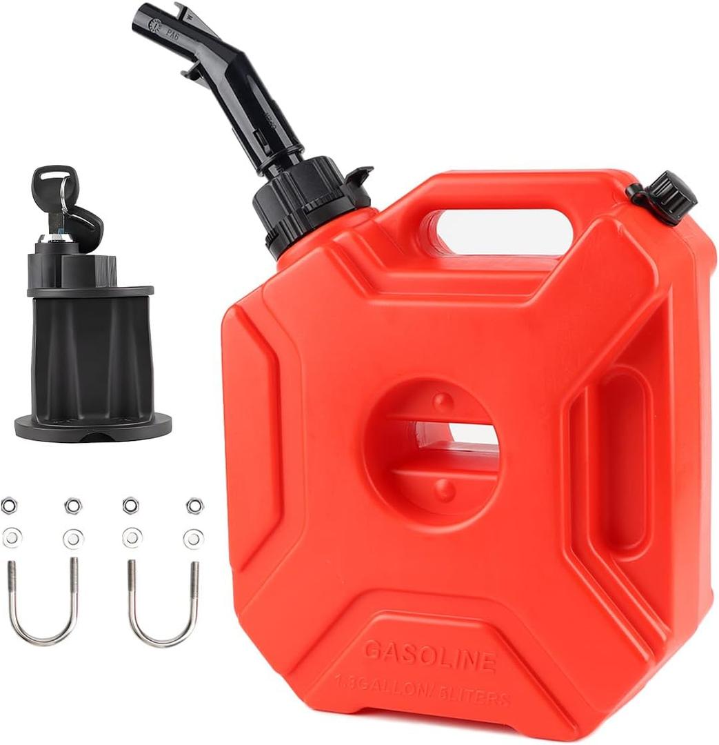 Portable Tank with Locking Mounting Upgraded Bracket Mounting 5L / 1.3 Gallon Fits for Car Motorcycle SUV ATV UTV/U bolt for 1" Tube (With Locking)