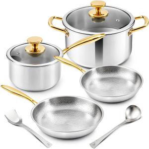 Titanium Cookware Set, Titanium Pans for Cooking, 6 Pcs, Essential, As shown