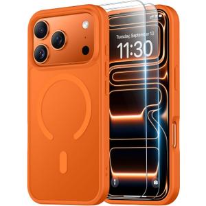 SPIDERCASE Magnetic for iPhone 17 Pro Case, with 2Pcs Tempered Glass Screen Protector Translucent Matte Anti-Scratch Anti-Fingeprint Slim Phone Case for iPhone 17 Pro 6.3, Cosmic Orange