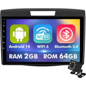 9 Inch IPS Touchscreen Android 14 Car Stereo for Honda CR-V 2012-2016 with Wireless CarPlay & Android Auto 2+64GB Car Radio, Support GPS, WiFi 6, Bluetooth,5.4, FM Radio, Backup Camera, SWC, Dual USB