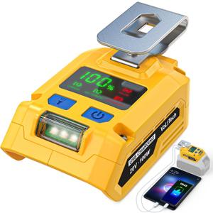 100W Battery Adapter Compatible with Dewalt 20V: VoLtTech Cordless Battery Charger Portable Power Inverter Converter with USB-A & Type-C Fast Charging Port & LED Light for Phone, Tablet, Laptop