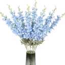 8PCS Blue Delphinium Artificial Flowers Larkspur Fake Flowers 33.5in Long Stem Faux Silk Flowers Bulk for Tall Vase for Home Wedding Floral Arrangement Centerpiece Table Decorations (Baby Blue)