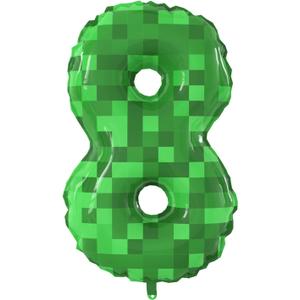 40 Inch Large Mining Number 8 Foil Balloons Green Pixel Miner Theme Number 5-9 Balloons Kids Party Giant 8th Happy Birthday Party Decorations Supplies for Boy or Girl