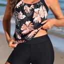 Daci Women's Tummy Control 2 Piece Tankini Swimsuit with Shorts | Adjustable Bow Detail, Blouson Fit, Double-Layer Design, High-Waisted Tummy Control, Removable Pads, Secure Fit, XL