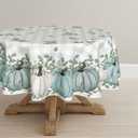 Horaldaily Fall Tablecloth 60x60 Inch Round, Thanksgiving Autumn Harvest Blue Pumpkin Buffalo Plaid Table Cover for Party Picnic Dinner Decor