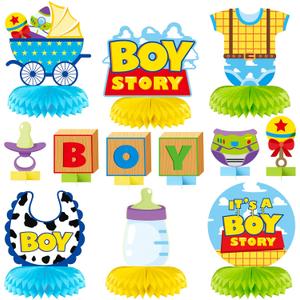 Boy Story Honeycomb Centerpieces - 12PCS Boy Story Baby Shower Party Honeycomb Centerpieces Baby Boys Party Table Decoration Its a Boys Stories Table Topper for Birthday Party Supplies
