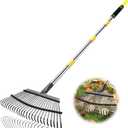 Rake Heavy Duty 6FT Long Garden Rake , 18.5 Inch Wide Leaf Rake for Lawns, 25 Metal Tines, Adjustable Stainless Steel Handle, Rakes for Leaves, Yards, Grass, Garbage, Weeds, Debris (Yellow)