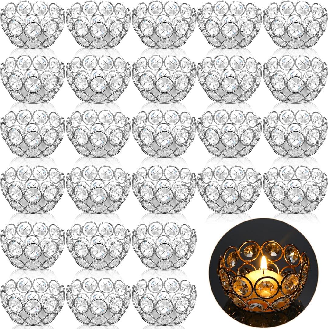 30 Pcs Tea Light Candle Holders - Crystal Votive Candle Holders Tealight Jewel Bowl Stands Decorative Centerpiece for Wedding Party Home Table Decor (Silver)
