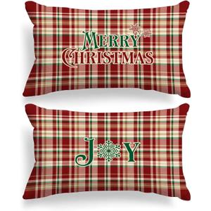 Lanpn Christmas Queen Pillowcase 20x30 Set of 2, Red Joy Christmas Decorative Lumbar Pillow Cases 20 x 30 Long Rectangle Accent Queen Shams Throw Bed Pillow Covers Xmas Cushion Cover 2 Pack