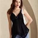 Women's Peplum Y2k Goth V Neck Ruched Asymmetrical Lace Tank Tops | Babydoll, Heart Ring, Flowy Shirts, Date Night, Club, Party (Black, S)