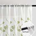 EMEMA Green Sheer Curtains 84 Inches Long, Embroidered Vine and Leaf Curtains for Living Room Bedroom, Rod Pocket Voile Light Filtering Window Drapes, 2 Panels