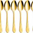 Gold Dessert Spoon Set, Seeshine 6.5-inch Stainless Steel Shiny Gold Teaspoon, Espresso Coffee Spoon, Set of 6