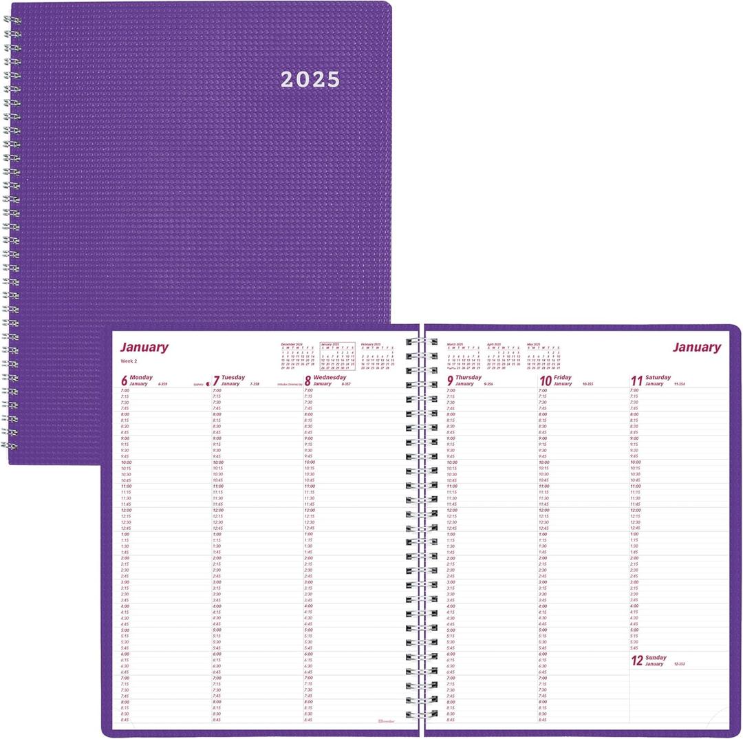 3 x Brownline 2025 DuraFlex Weekly Planner, Appointment Book, 12 Months, January to December, Twin-Wire Binding, 11" x 8.5", Purple (CB950V.PUR-25)