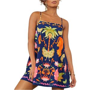 Floerns Women's Tropical Sleeveless Cami Dress Loose Holiday A Line Mini Dresses (M)