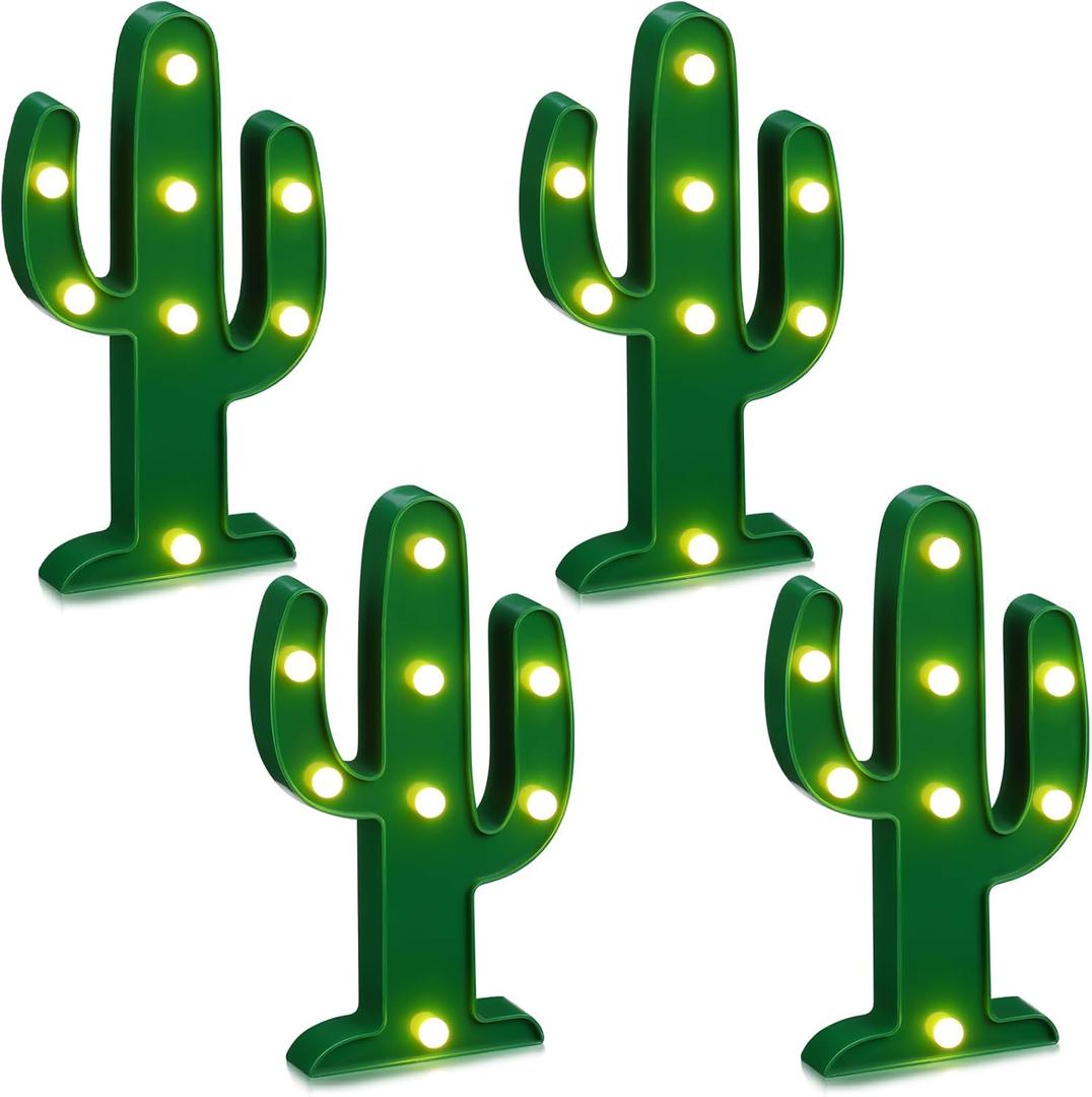 Jutom 4 Pieces LED Cactus Light up Mexican Party Decorations Cactus Fiesta Table Decor Cinco De Mayo Supplies Cute Night Lamp for Table Bedroom Party Supplies(10 x 5.71 Inch)