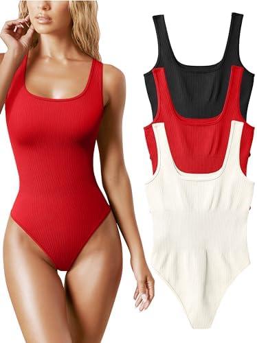 OQQ Women's 3 Piece Bodysuits Sexy Ribbed Sleeveless Square Neck Tank Tops Leotard 2025 Trendy Outfits, size S OQQ Women's 3 Piece Bodysuits Sexy Ribbed Sleeveless Square Neck Tank Tops Leotard 2025 Trendy Outfits, size S