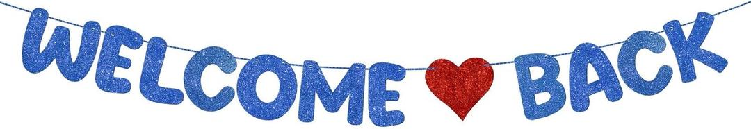 Fulmoon Pre Strung Welcome Back Glitter Banner First Day of School Party Decorations Funny Classroom Decor Welcome Back Sign for Coworkers Retiring from the Army Decorations(Blue, Red)