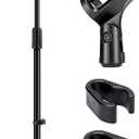 GLEAM Microphone Stand, Mic Stand Floor Detachable Boom Mic Arm Stands with Weighted Round Base, Height Adjustable from 34" to 60"