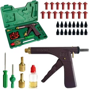 Tire Plug Gun Kit, Tire Repair Kit, Tubeless Tire Gun Puncture Repair Kit with 16 Pcs Mushroom Plugs 16 Pcs Plug Leads, Suitable for Cars, Motorcycles, Trucks, Tractor, Trailer